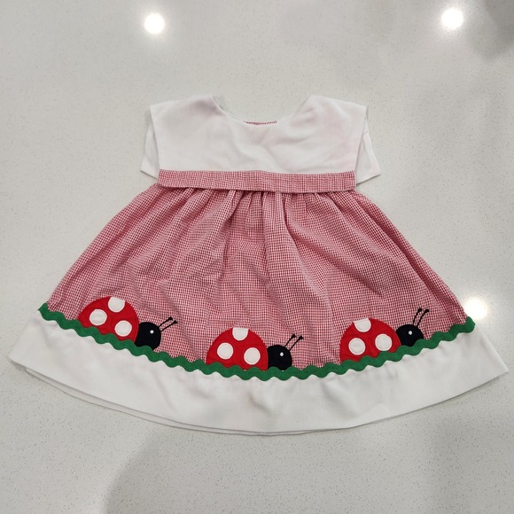 Vintage Class Club Baby Size 18 Months Red White Picnic Summer Ladybug Dress - Picture 2 of 13